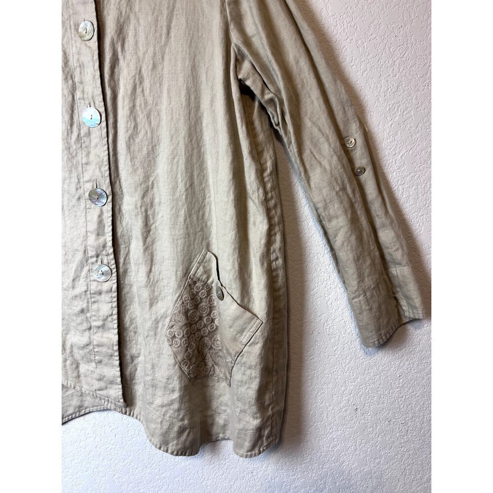 Chic John Mark 100% Linen Tunic Top with Lace Women's Large - Picture 2 of 11